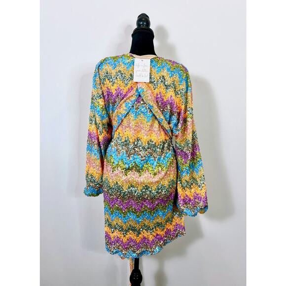 Show Me Your Mumu Sure Thing Mini Dress Wavy Sequins Sz XL Long Sleeve Colorful - Picture 5 of 6